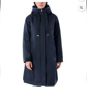 Bernardo Dark Blue Hooded Trench Coat